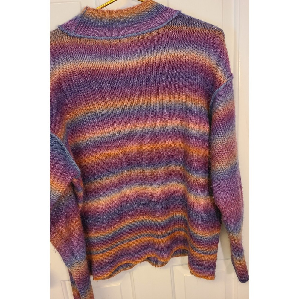 Beach Lunch Lounge Sweater Women's XL 16/18 Purple Orange Stripes Mock Neck Soft - Picture 2 of 7